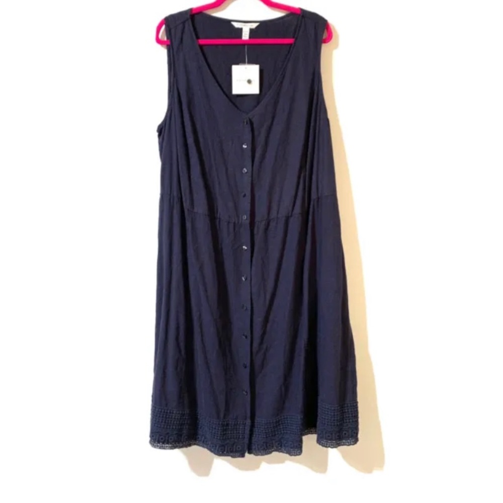 Croft & Barrow Button Front Sleeveless Dress Crochet Lace Hem MISSING BELT